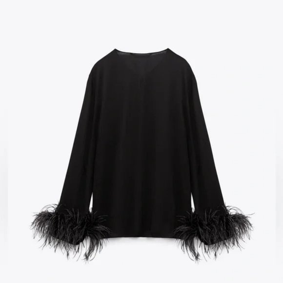 ZARA TOP WITH FEATHERS - Picture 5 of 6
